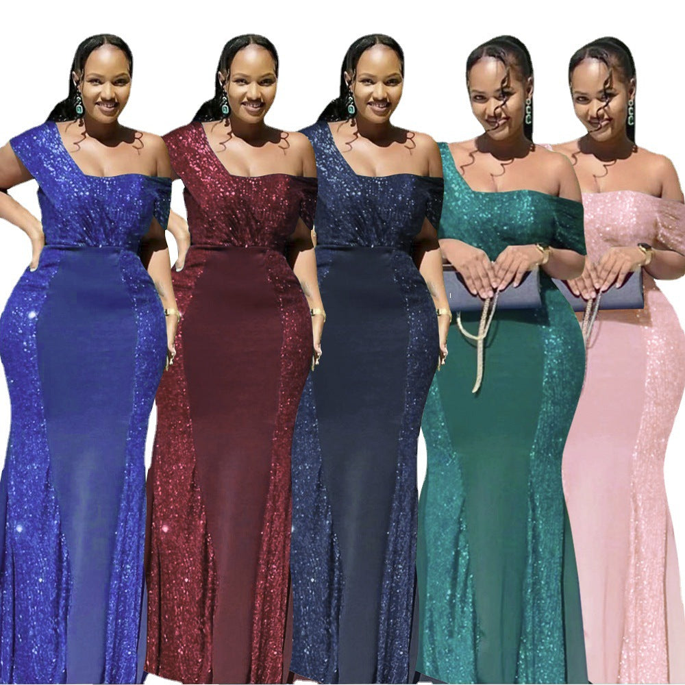 Fashion e-commerce export cross-border supply africa  women's clothing sequin patchwork evening dress bridesmaid dress dress