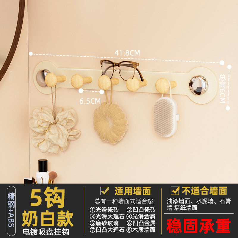 Behind-the-door suction cup hanger, bedroom suction cup hook, high-end retro wood grain strong double suction cup door organizer