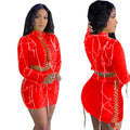 spring new european and american export women's clothing   fashionable sexy solid color drawstring mini skirt set