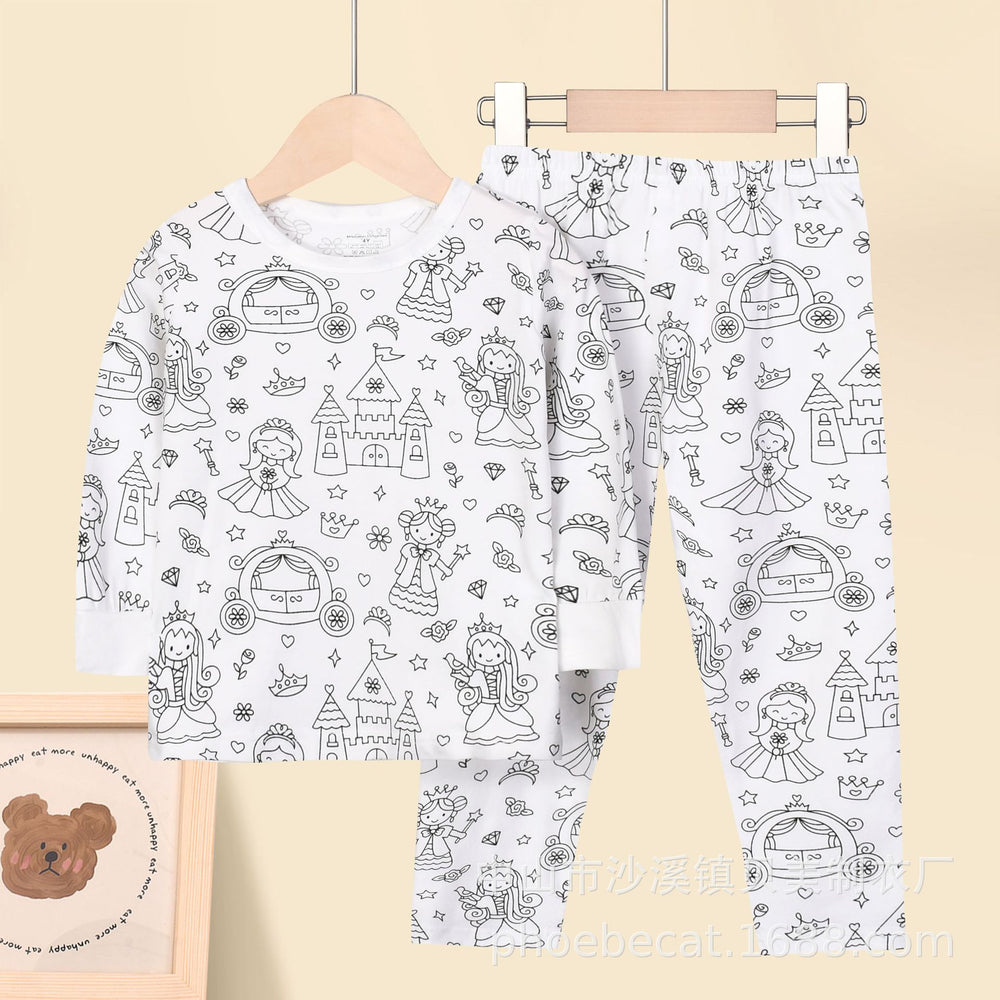 Export independent station stretch cotton boys engineering vehicle sketch coloring plaid fun diy hand-painted graffiti suit