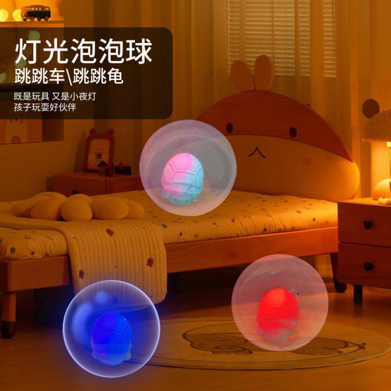 Cross-border export  silicone flash electric car turtle car rolling bubble ball jumping car toy