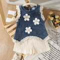 Children's clothing shein cross-border girl suit blue sleeveless top + white pants