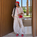 European and american women's clothing  autumn new collection: sweet and fresh polka dot collar batwing sleeve high-waisted lantern pants two-piece set