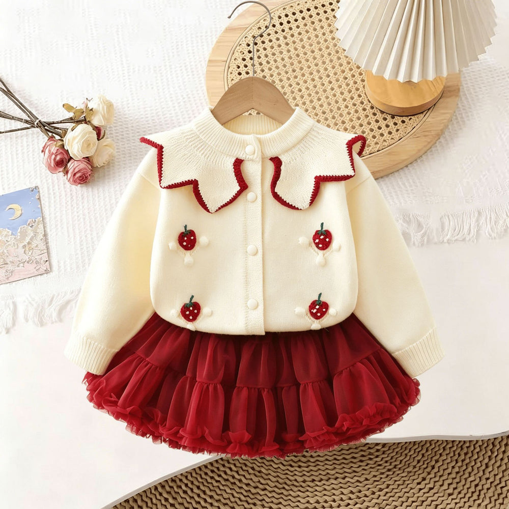 Girls' school uniform set: new autumn/winter style with large collar sweater and plaid skirt - trendy two-piece jk uniform for kids