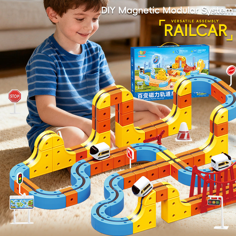 hot-selling electric magnetic track car, mini high-speed train, children's educational toy, building block set, magical 3d toy