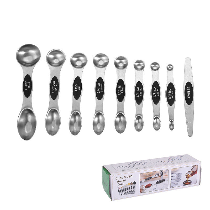 Ready-to-ship magnetic double-ended measuring spoons, 9-piece set, graduated measurement spoons for seasoning, stainless steel baking tools