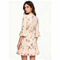 european and american new women's fashion printed three-quarter sleeve a-line pleated dress