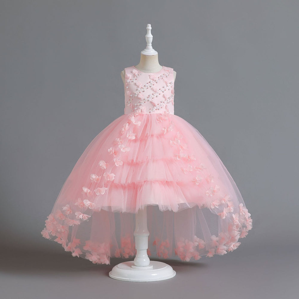 Amazon's new kids dress with trailing butterfly flower princess dress for female flower girl classyelegant piano performance dress