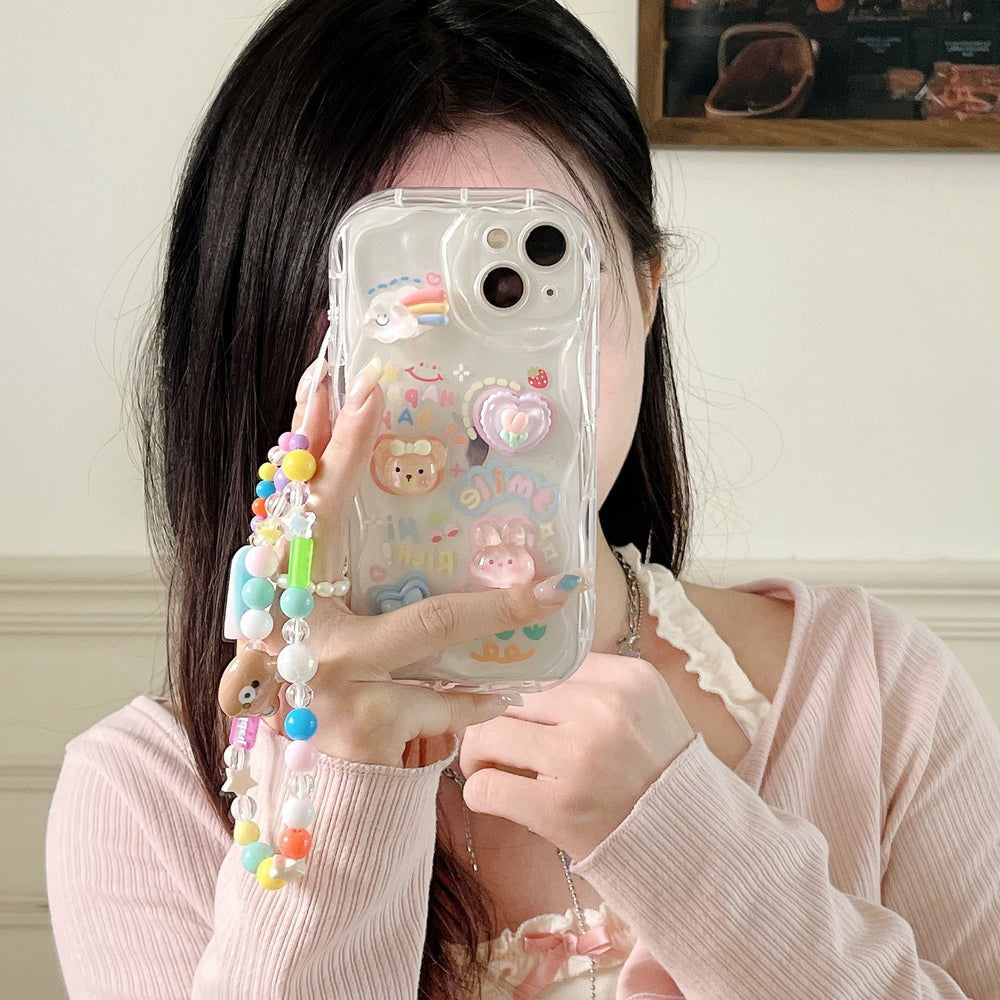 Bear and rabbit compatible iphone 16 case, ip14 pro bracelet, apple 17 girl's style pendant