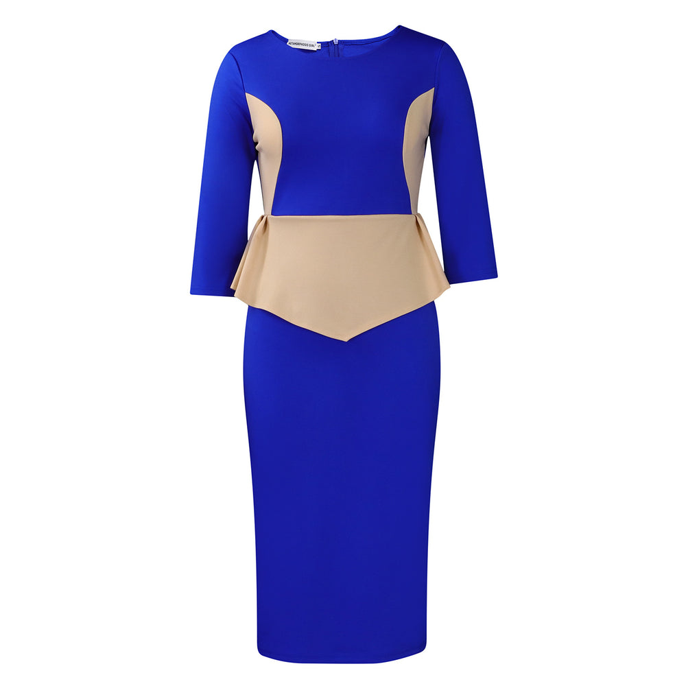 D531 european and american women's clothing  autumn/winter new fashion elegant color block office lady bodycon mini dress - export quality