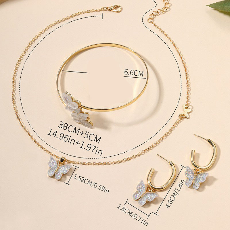 Wholesale butterfly necklace, european and american cross-border jewelry set, earrings, bracelet, pendant, high-end women's jewelry three-piece set