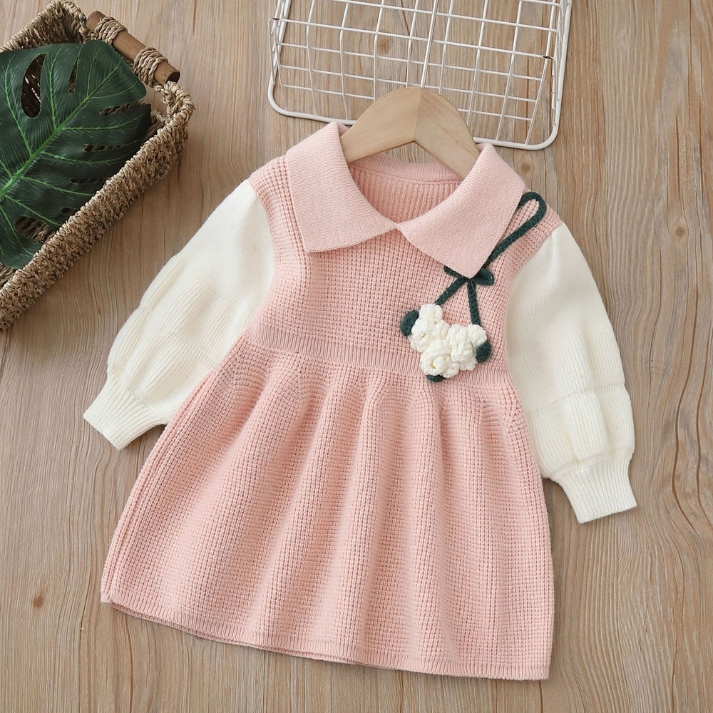 Girls' knitted sweater dress -  lunar new year edition - sweet handmade knit dress for baby girls