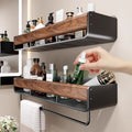 Walnut bathroom storage rack - no drilling required, wall-mounted organizer for vanity, sink, toilet, and bathroom accessories