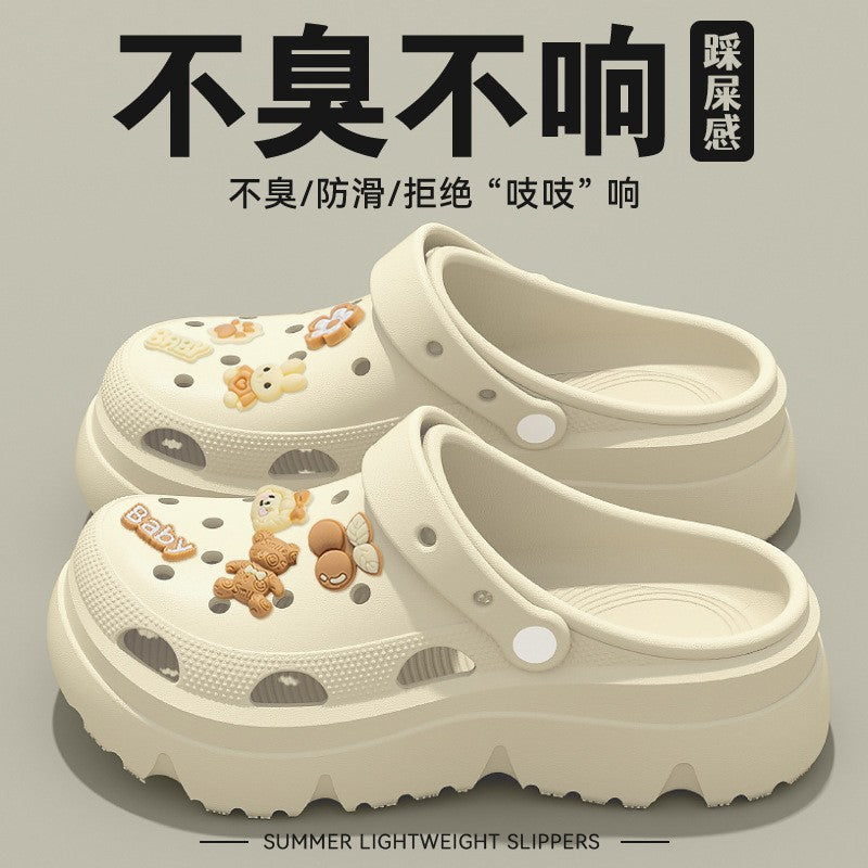 Pregnant women's high heels non-slip soft bottom crocs women's 2025new arrivaloutwearsummerpvcthick sole toe cap slippers