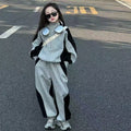 Kids' korean style pants  new color block two-piece set for girls, casual sports sweatpants, spring and autumn fashion (mid-to-large children)