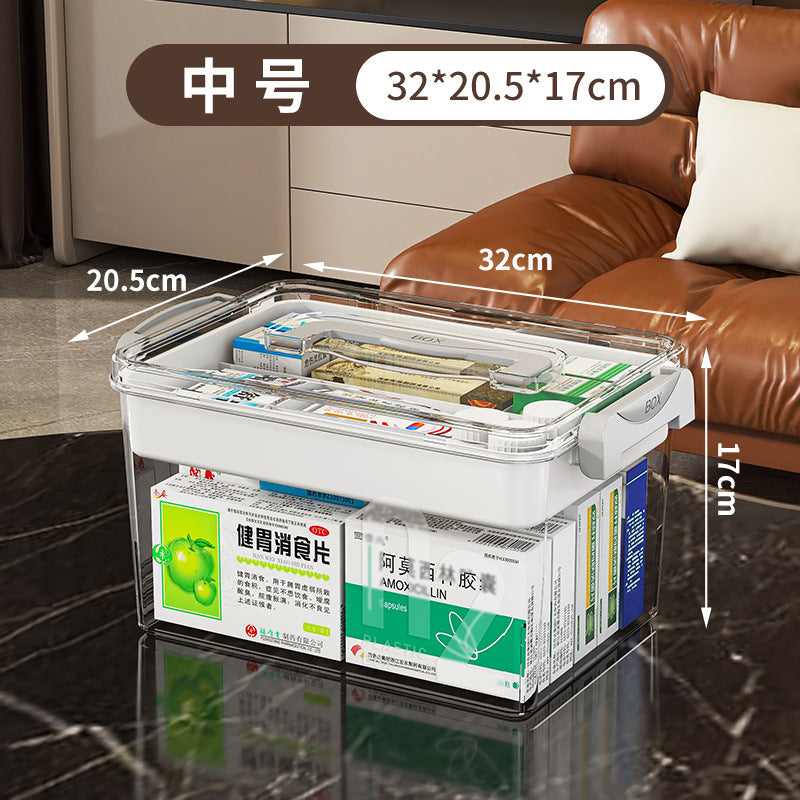 Household medicine box Medical medicine box Multi-layer finishing box Storage Household medicine Transparent portable storage box Medical first aid box