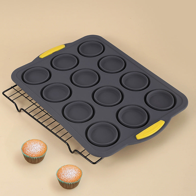 New 12-cavity silicone waffle mold with frame, jelly mold, household two-color non-stick muffin cup baking pan