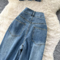 Retro denim casualcasual light mature style two-piece set women's summerhigh waistloose pantsslimming lookstraight-leg vest suit