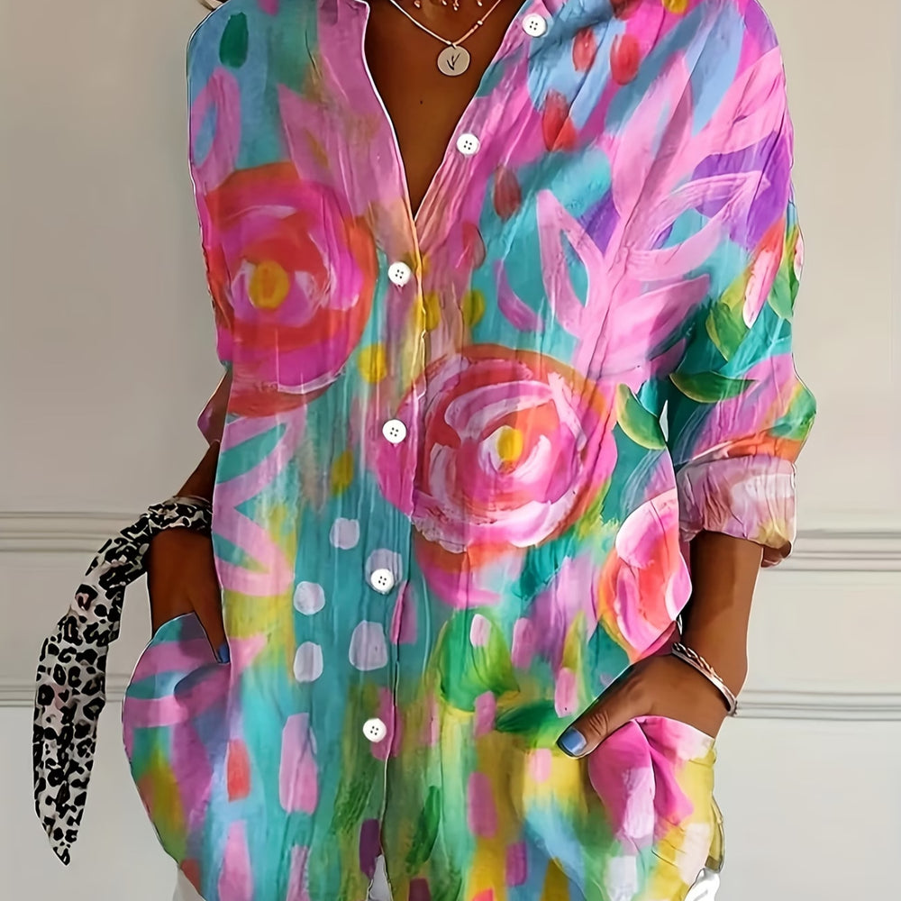 wholesale women's long-sleeved shirts, trendy all-season shirts with popular cross-border print designs, dropshipping available