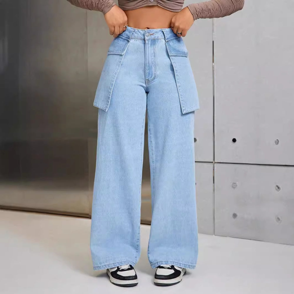 50-presale 15312## cross-border fashion and foreign trade women's fashion casual wide-leg large pocket denim long