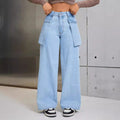 50-presale 15312## cross-border fashion and foreign trade women's fashion casual wide-leg large pocket denim long