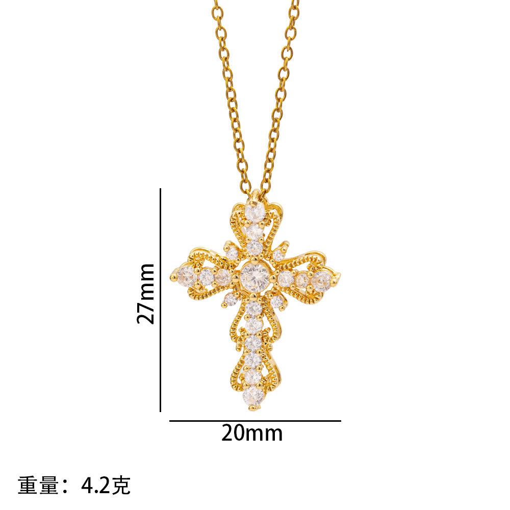 [titanium steel] fashionfashion full diamond cross necklace women's niche light luxury high-end stylishsweater chain jewelry