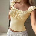 summer new arrival:  cross-border fashion - european & american retro square neck, pleated, cinched waist, short, spicy girl top for women