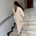 European and american women's clothing  autumn new collection: sweet & fresh, loose fit, plus size v-neck striped short sleeve dress - maxi length