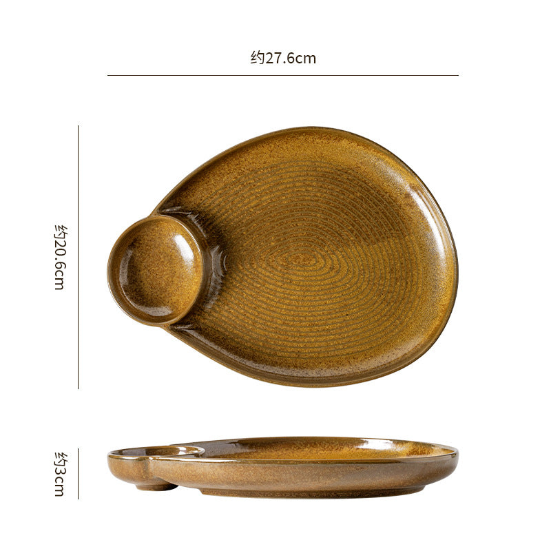 Japanese style stylish ceramic dumpling plate for home dinner plate with dipping grids divided plate restaurant clay thread dumplings