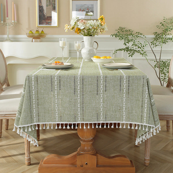 hot-selling table cloth cotton and linen tablecloth solid color hollow striped cover cloth coffee table fabric decorative atmosphere
