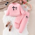 girls' long-sleeve outfit: pink crewneck sweatshirt and jogger pants set - perfect for dance and autumn/winter wear