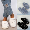 2024 fall/winter new women's closed-toe slippers rhinestone flat z-shaped fuzzy slippers indoor/outdoor fleece-lined cotton slippers