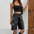 Fashion cross-border foreign trade  independent station denim ripped half-length pants  fashion raw edge tassel jeans