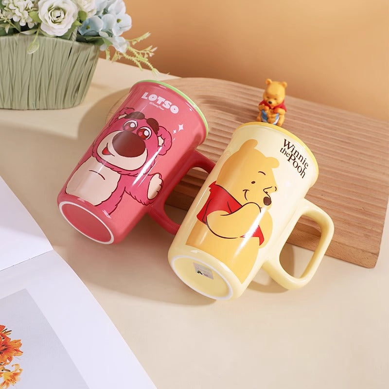 Cartoon straight cup 500ml large-capacity ceramic mug handle cup gift box household water cup unisex
