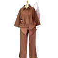 European and american cross-border women's fashion  autumn new arrival: african-inspired loose-fit brown shirt and wide-leg pants casual set with turn-down collar