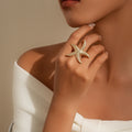 Pearl ring set wholesale european and american cross-border starfish jewelry women's niche high-end hand jewelry hollow open ring