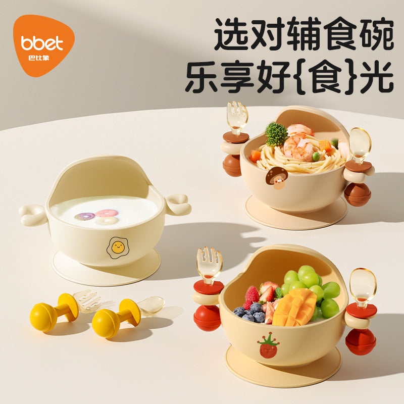 Baby elephant snack bowl - portable, spill-proof kids' meal set for on-the-go: includes fruit cup and suction silicone plate