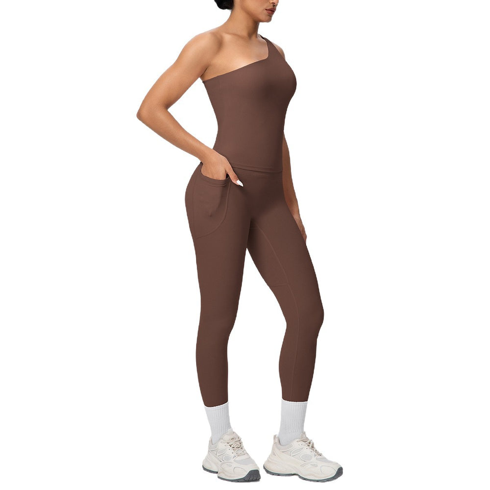 New arrival: cross-border brushed microfiber seamless tank top & leggings set - pocketed activewear for running, fitness, and yoga (two-piece)