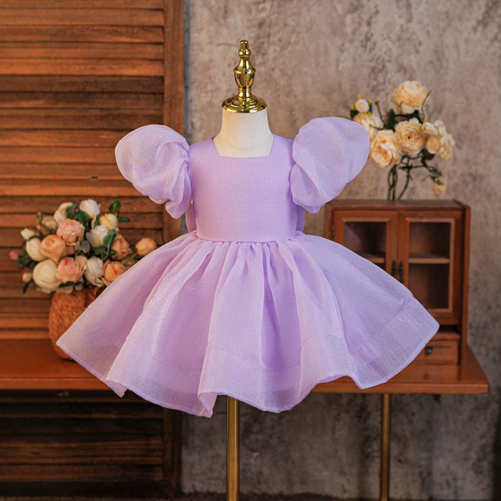 Export dressfashion puff sleeve tutu skirtbows princess skirt girl dress dress first birthday evening dress