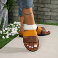 European and american export plus size patchwork flat slippers women's cross-border round toe woven one-strap outdoor beach sandals