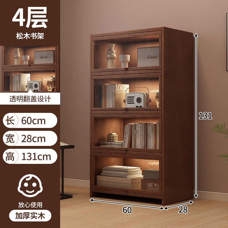 Retro American floor-to-ceiling bookcase Solid wood small cabinet Locker Living room storage Display cabinet Integrated dust rack