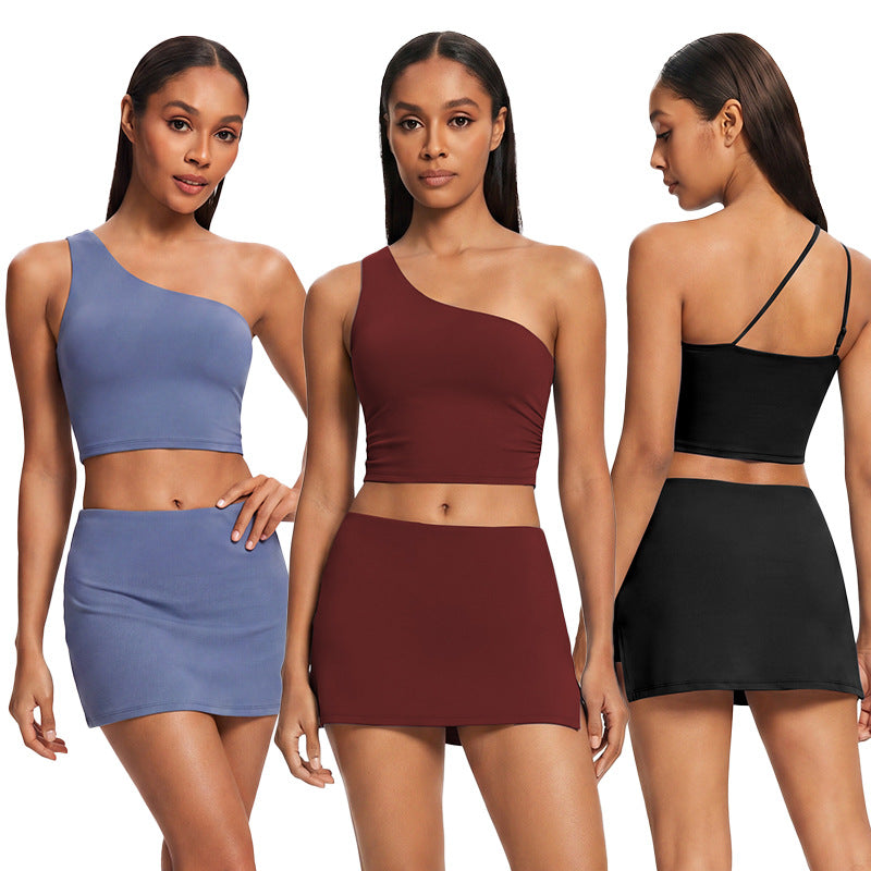 fashion one shoulder yoga vest with breast pad running sports fitness vest women's nude yoga clothes tops
