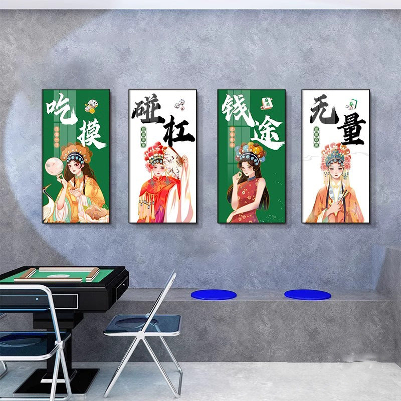 Chess and card room decorative painting mahjong room background wall mural national tide mahjong room box chess art creative quadruple hanging painting