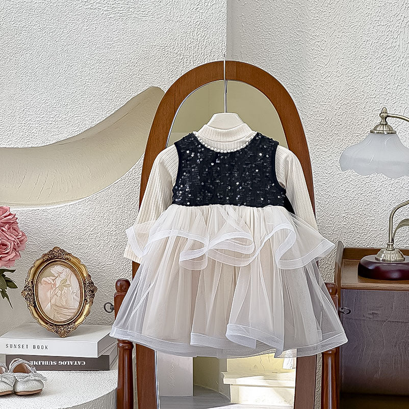 Girls' dress:  autumn new collection - baby girl hepburn style chic sundress birthday gift two-piece sweet outfit
