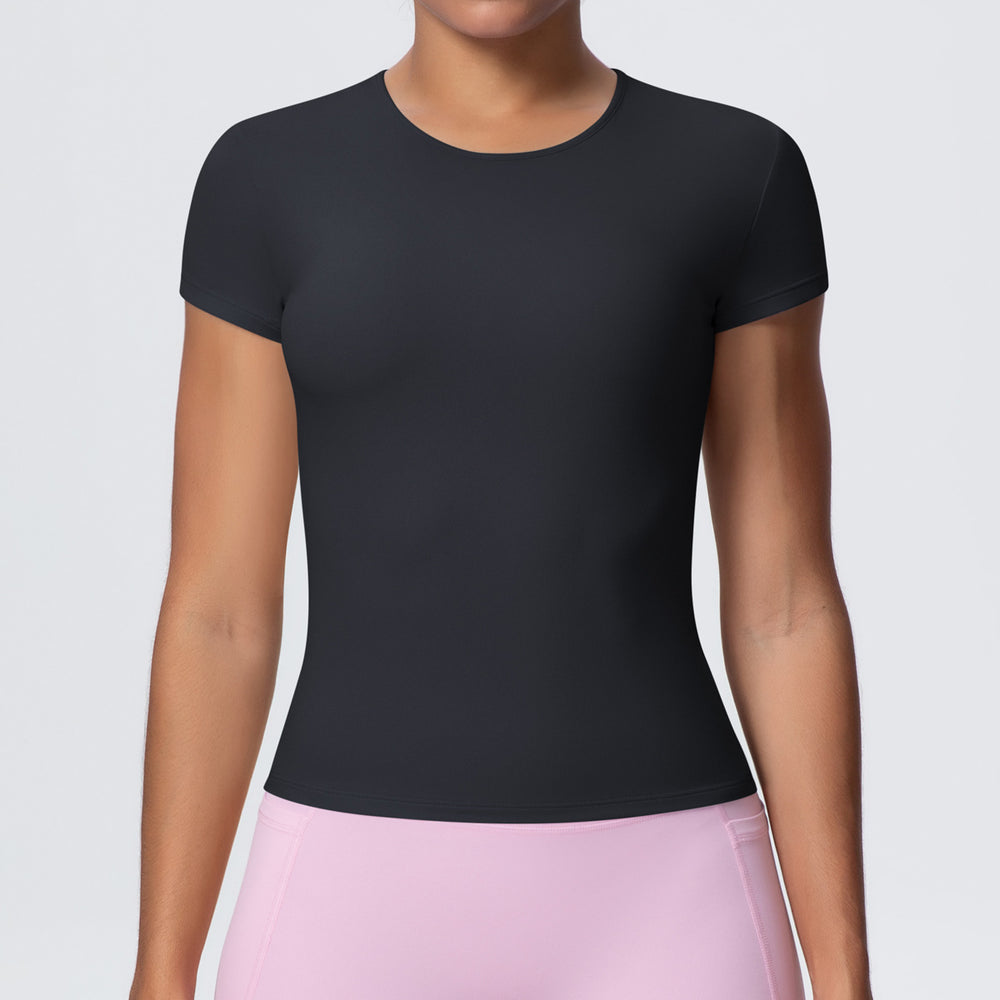 New arrivalcasual sports short-sleeved waist slimming look breathable yoga t-shirt running training naked fitness tops