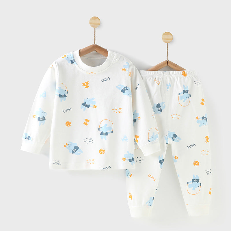 Wholesale autumn/winter baby thermal underwear sets for boys and girls, pure cotton newborn infant home wear - dropshipping available