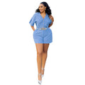 European and american cross-border women's fashion:  autumn new collection - stylish notch lapel striped wide-leg shorts casual jumpsuit