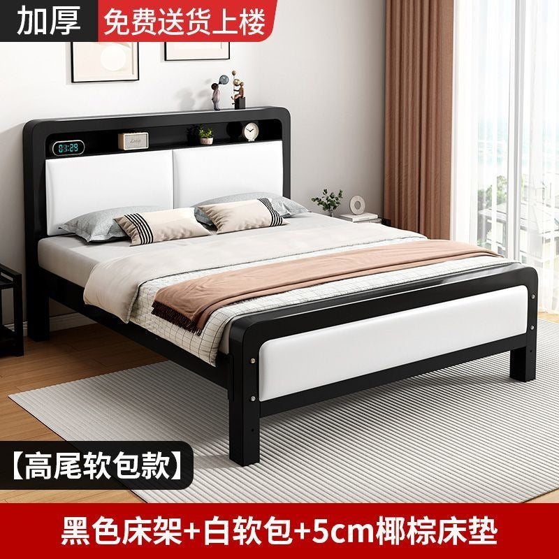 Wrought iron bed double bed for home bedroom kids small apartment single thickened reinforced iron frame bed soft package for rental room