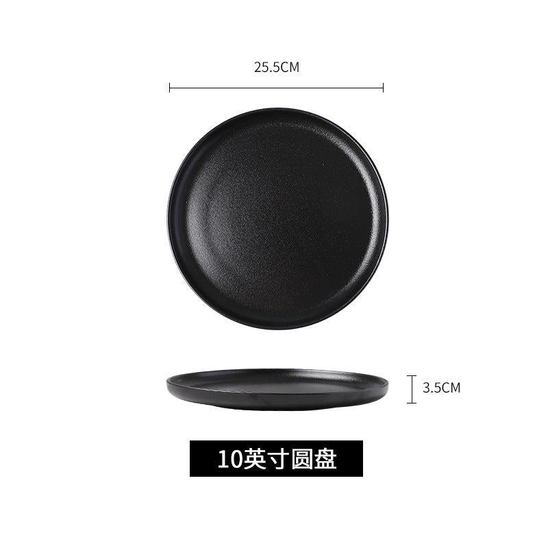 Black japanese-style frosted steak plate, creative commercial snack frosted black long plate, sushi plate, household rice bowl cup