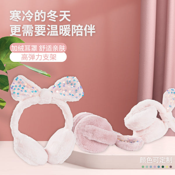 Manufacturer customized Korean version sequined rabbit ear earmuffs, women's thermal earmuffs, winter ear wraps, ear covers, large ear warmers